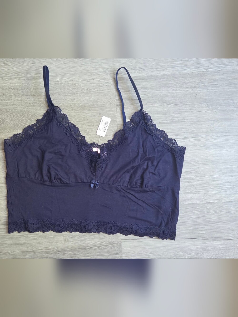 Lace Trim Bralette Camisole - Navy XXL